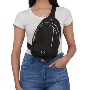 Sling Detail Nylon Zipper Backpack